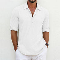 Breathable & Timeless Men's Linen Shirt with Button Placket – Niko-White-S-State of Style