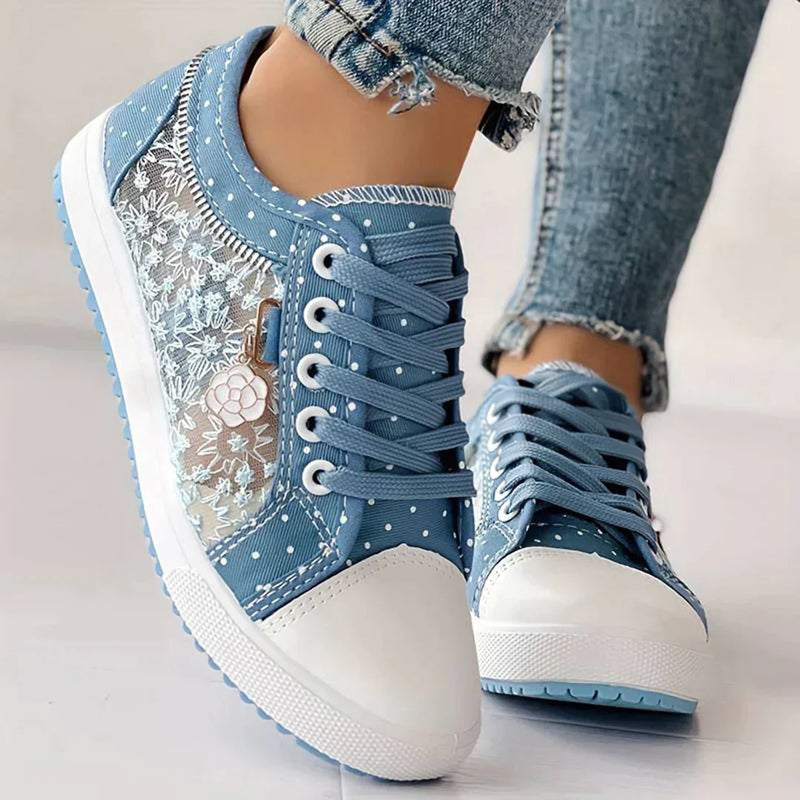 Breathable Women's Canvas Sneakers with Floral Lace – Celina-3-State of Style