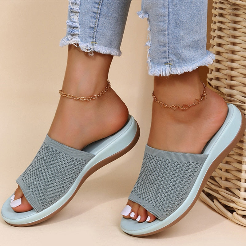 Breathable women's mesh slippers with footbed – Liora-Light blue-3.5-State of Style