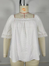 Breezy Plus-Size Summer Blouse with Delicate Lace Details-White-2XL-State of Style