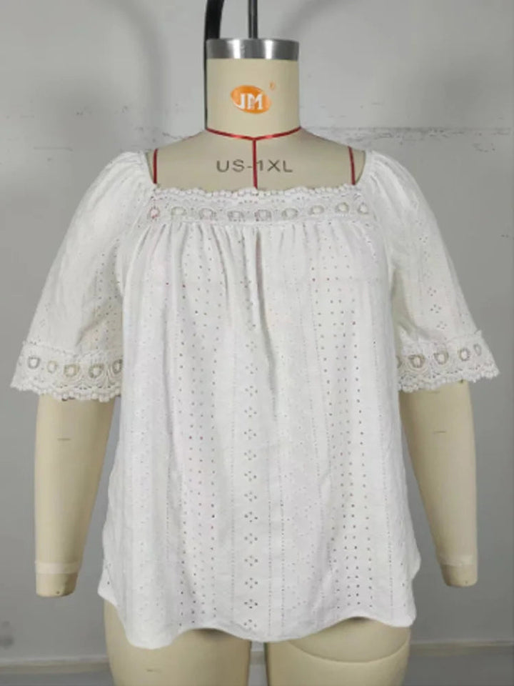 Breezy Plus-Size Summer Blouse with Delicate Lace Details-White-2XL-State of Style