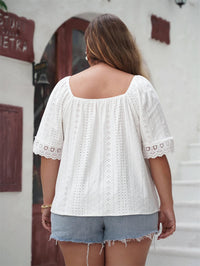 Breezy Plus-Size Summer Blouse with Delicate Lace Details-White-2XL-State of Style