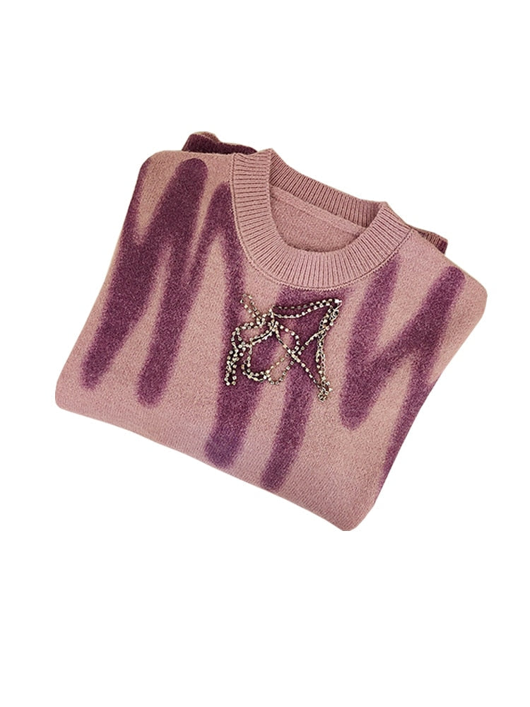 BregjesShirt | Women's Striped Knit Jumper-Purple-One size-State of Style