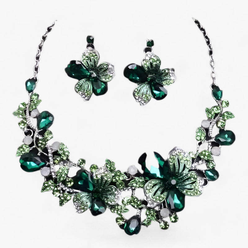 Bridal jewellery set with Enamel Flowers - Fleur-Green-State of Style
