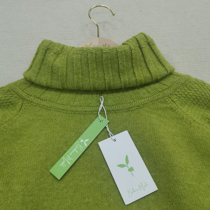 Bright Green, Oversized Knitted Turtleneck Sweater - AutumnGleam-S (36/38)-State of Style