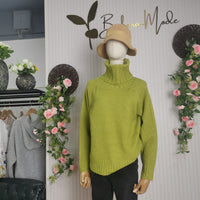Bright Green, Oversized Knitted Turtleneck Sweater - AutumnGleam-S (36/38)-State of Style