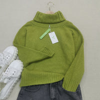 Bright Green, Oversized Knitted Turtleneck Sweater - AutumnGleam-S (36/38)-State of Style