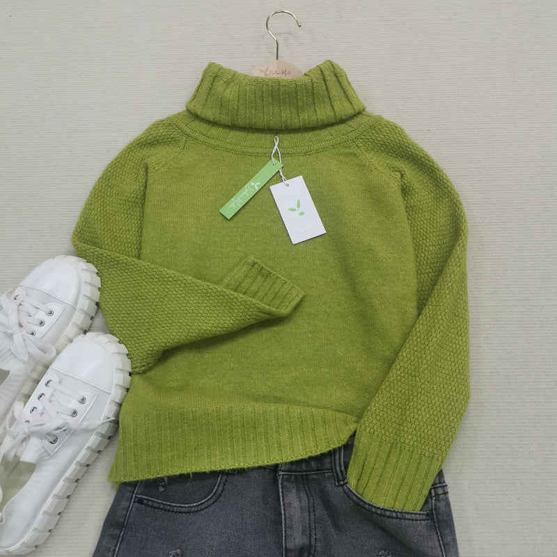 Bright Green, Oversized Knitted Turtleneck Sweater - AutumnGleam-S (36/38)-State of Style