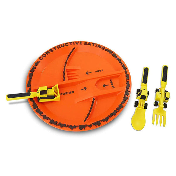 Bulldozer Kids Cutlery Set - ConstructoFork-Complete Set (3 Forks + 1 Plate)-State of Style