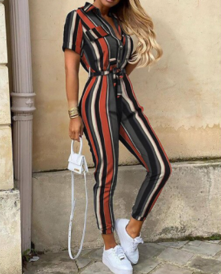 Button-Down Jumpsuit | Stylish & Versatile One-Piece-Striped-S-State of Style