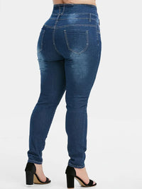 Button-Up Skinny Jeans in Plus Size-Black-L-State of Style
