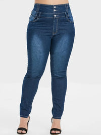 Button-Up Skinny Jeans in Plus Size-Black-L-State of Style