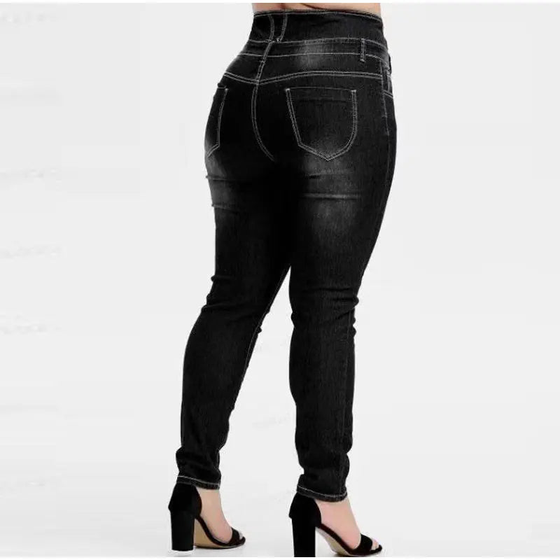 Button-Up Skinny Jeans in Plus Size-Black-L-State of Style