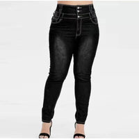 Button-Up Skinny Jeans in Plus Size-Black-L-State of Style