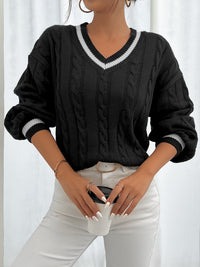Cable Knit Sweater with Delicate Details - Aurora-Black-S-State of Style