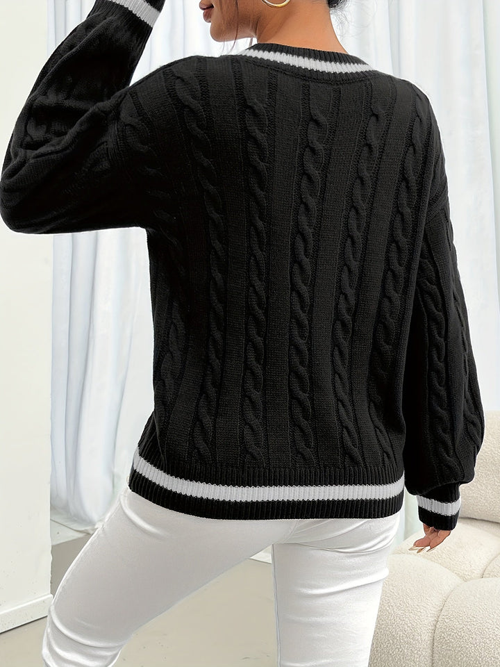 Cable Knit Sweater with Delicate Details - Aurora-Blue-S-State of Style