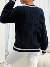 Cable Knit Sweater with Delicate Details - Aurora-Blue-S-State of Style