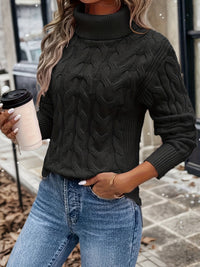 Cable-Knit Women's Turtleneck Sweater - Sophia-Black-S-State of Style