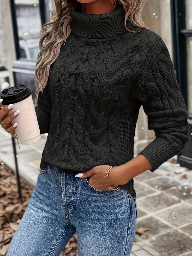 Cable-Knit Women's Turtleneck Sweater - Sophia-Black-S-State of Style