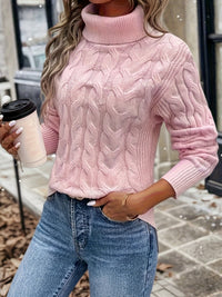 Cable-Knit Women's Turtleneck Sweater - Sophia-Light Pink-S-State of Style