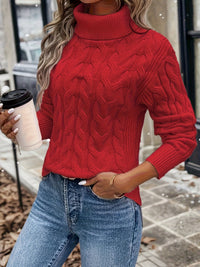 Cable-Knit Women's Turtleneck Sweater - Sophia-Red-S-State of Style