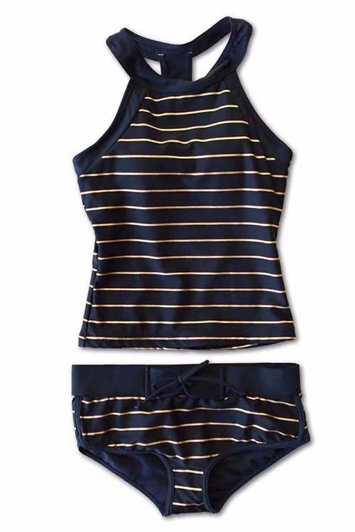 Cäcilie | Serenity Striped Tankini Set-Black-S-State of Style