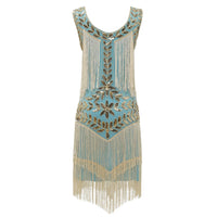 Camilla Gatsby Sequin and Fringe Dress-Blue Apricot-S-State of Style