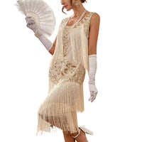 Camilla Gatsby Sequin and Fringe Dress-Champagne-S-State of Style