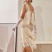 Camilla Gatsby Sequin and Fringe Dress-Champagne-S-State of Style