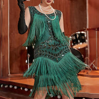 Camilla Gatsby Sequin and Fringe Dress-Champagne-S-State of Style