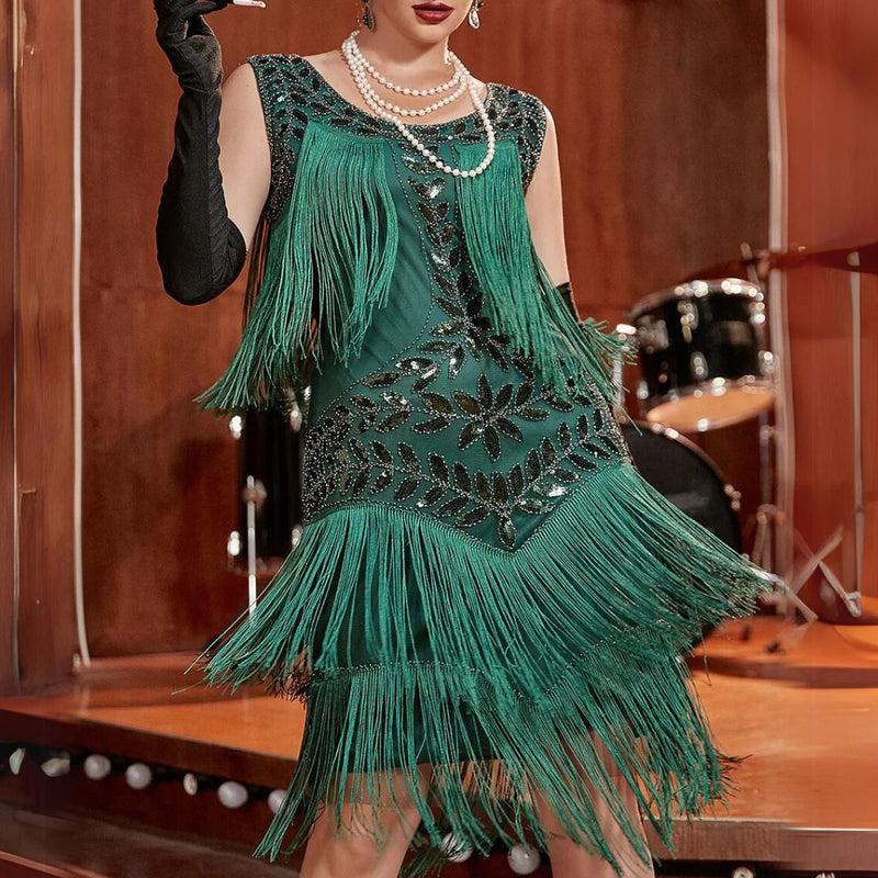 Camilla Gatsby Sequin and Fringe Dress-Champagne-S-State of Style
