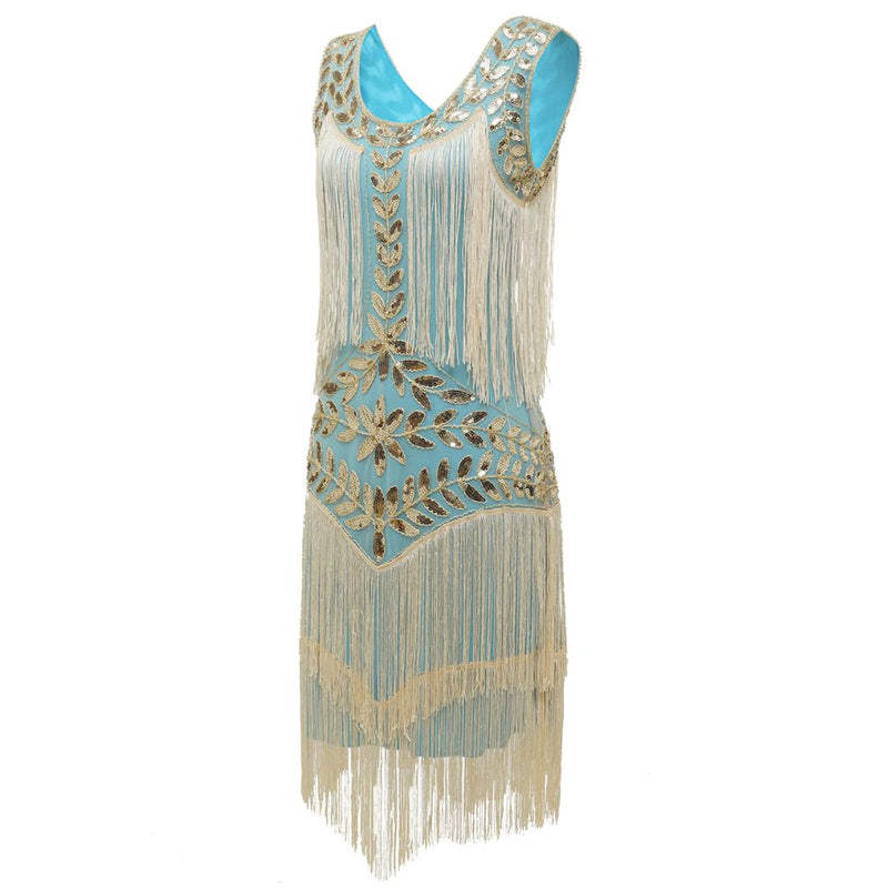 Camilla Gatsby Sequin and Fringe Dress-Champagne-S-State of Style