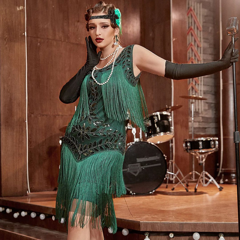 Camilla Gatsby Sequin and Fringe Dress-Champagne-S-State of Style