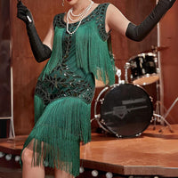Camilla Gatsby Sequin and Fringe Dress-Champagne-S-State of Style