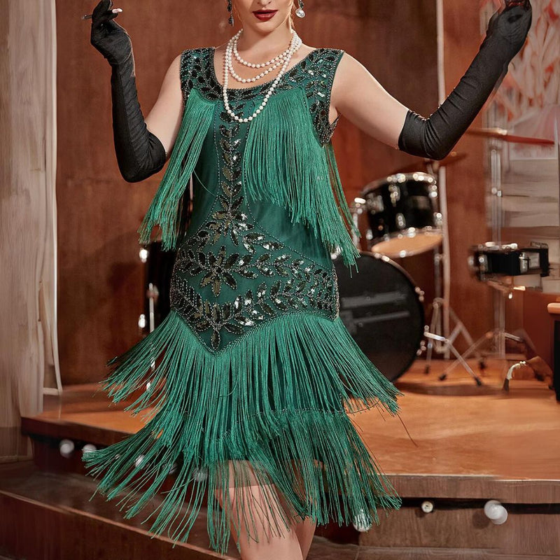 Camilla Gatsby Sequin and Fringe Dress-Champagne-S-State of Style