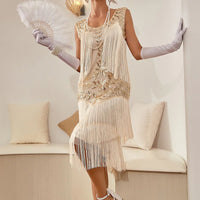 Camilla Gatsby Sequin and Fringe Dress-Champagne-S-State of Style