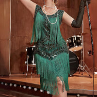Camilla Gatsby Sequin and Fringe Dress-Dark Green-S-State of Style