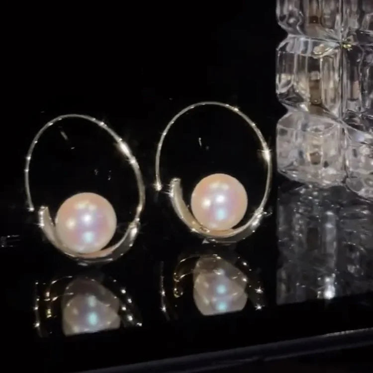 Camille Large Pearl Circle Earrings-Gold-State of Style