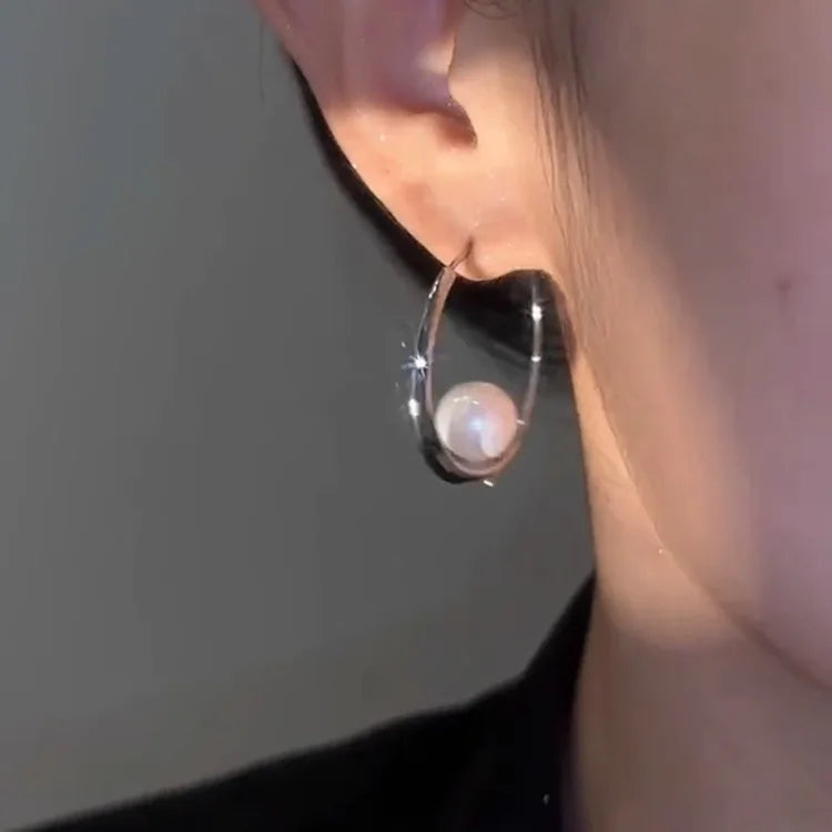 Camille Large Pearl Circle Earrings-Gold-State of Style
