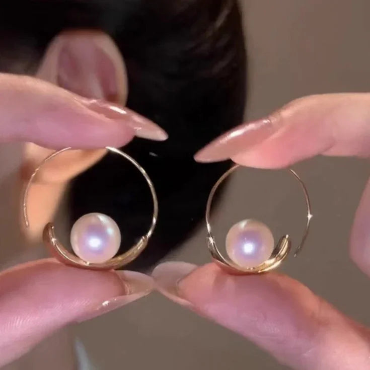 Camille Large Pearl Circle Earrings-Gold-State of Style