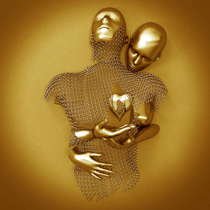 Canvas Art with Metal Figure - AmorArte-30 x 40 cm-Gold (No frame)-Loving Heart-State of Style