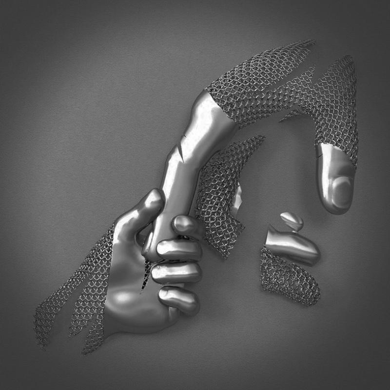 Canvas Art with Metal Figure - AmorArte-30 x 40 cm-Silver Grey (No frame)-Holding Hands-State of Style
