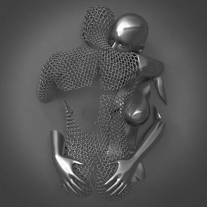 Canvas Art with Metal Figure - AmorArte-30 x 40 cm-Silver Grey (No frame)-Loving Embrace-State of Style