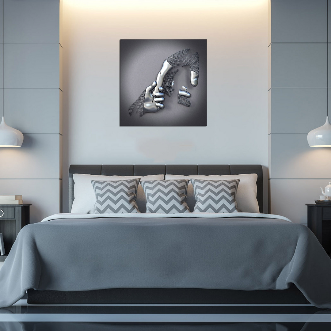 Canvas Art with Metal Figure - AmorArte-30 x 40 cm-Silver Grey (No frame)-Loving Heart-State of Style