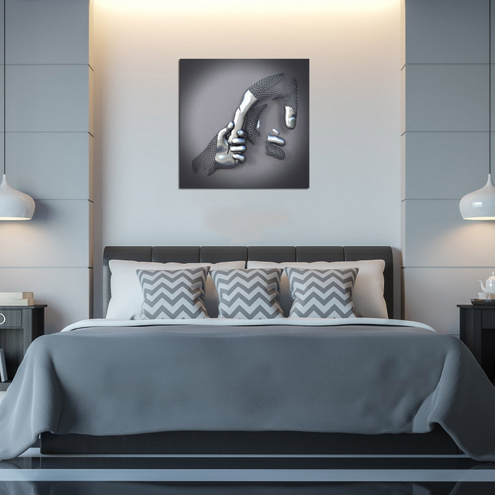 Canvas Art with Metal Figure - AmorArte-30 x 40 cm-Silver Grey (No frame)-Loving Heart-State of Style
