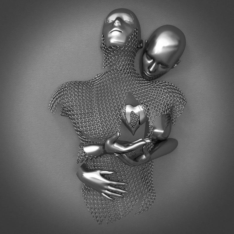 Canvas Art with Metal Figure - AmorArte-30 x 40 cm-Silver Grey (No frame)-Loving Heart-State of Style