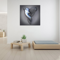 Canvas Art with Metal Figure - AmorArte-30 x 40 cm-Silver Grey (No frame)-Loving Heart-State of Style