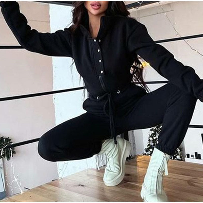 CarriesPack I High-Collar Tracksuit for Women-Black-S-State of Style