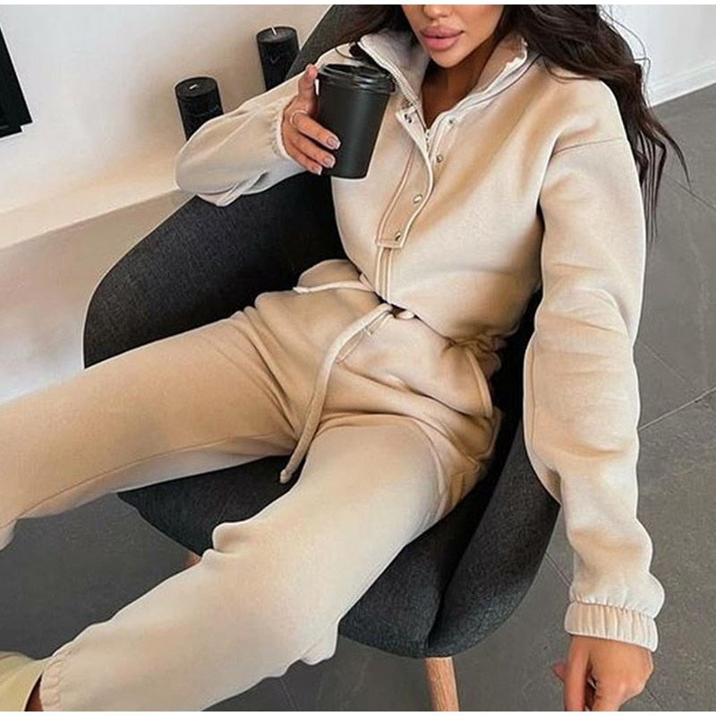 CarriesPack I High-Collar Tracksuit for Women-Khaki-S-State of Style