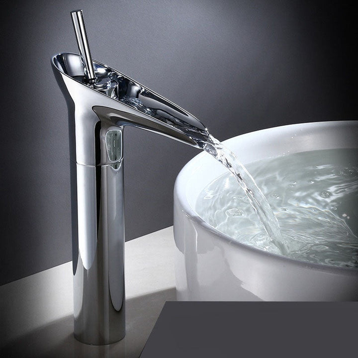 CascadeFlow Luxe Waterfall Basin Mixer Tap-Chrome Tall-State of Style